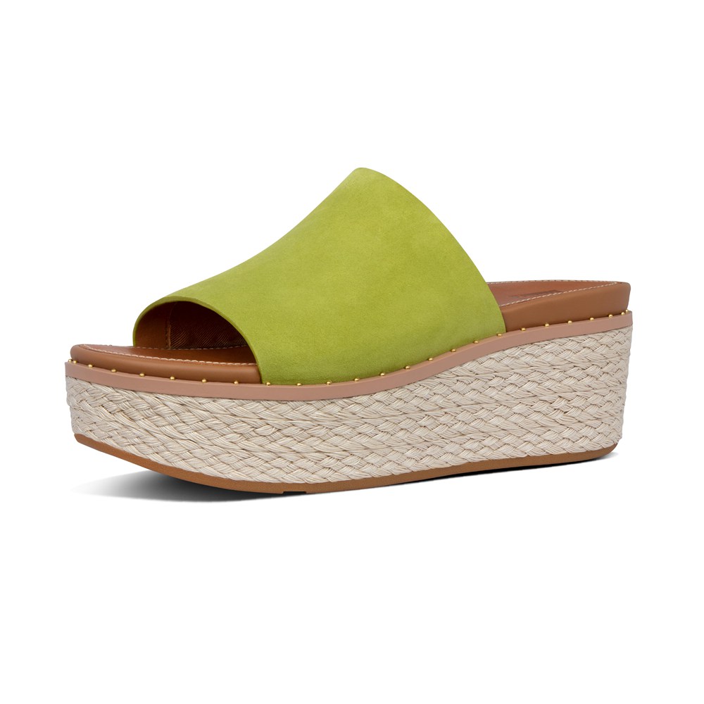 Fitflop Womens Wedge Green - Eloise Espadrille Suede Slides - BZ7210358